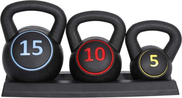 ZENY 3-Piece Kettlebell Set with Storage Rack Heavy Duty Concrete Kettle Bells 5 lbs 10 lbs 15 lbs for Weightlifting, Strength & Core Training Home Gym Equipment - Image 4