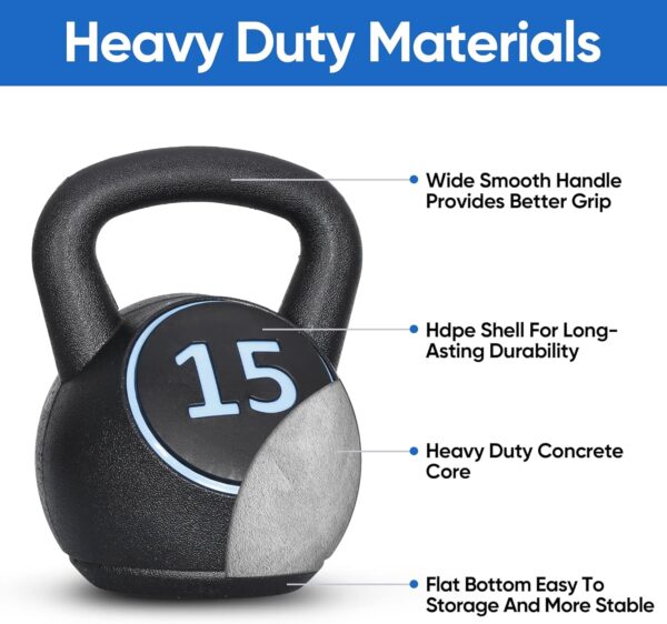 ZENY 3-Piece Kettlebell Set with Storage Rack Heavy Duty Concrete Kettle Bells 5 lbs 10 lbs 15 lbs for Weightlifting, Strength & Core Training Home Gym Equipment - Image 3